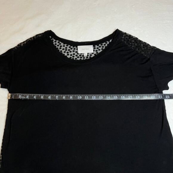 Jaye.e Crewneck Mixed Media High Low Top Size L Minimalist Casual Polka Dot - Picture 7 of 8